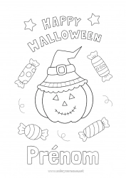 Coloriage gratuit Bonbons Citrouille Halloween Jack O'Lantern Inscription "halloween"