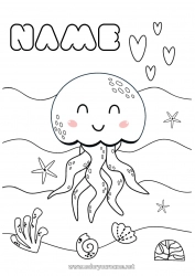 Free coloring Jellyfish Sea Animal Marine or aquatic animals