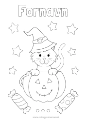 Gratis tegning Godteri Gresskar Svart katt Katt Halloween Jack O'Lantern Dyr Hunder og katter