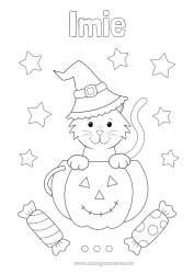 Kolorowanka do personalizacji Cukierki Dynia Czarny kot Kot Halloween Jack O'Lantern Zwierzę Psy i koty