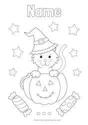 Free colouring Sweets Pumpkin Black cat Cat Halloween Jack O'Lantern Animal Dogs and cats