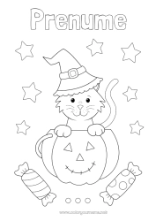Pagină de colorat personalizată Bomboane Dovleac Pisica neagră Pisică Halloween Jack cu lampa Animal Câini și pisici