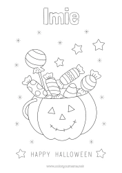 Kolorowanka za darmo Cukierki Dynia Halloween Napis 'halloween'