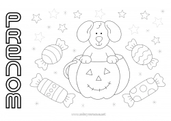 Coloriage gratuit Bonbons Citrouille Halloween Chien Animal Chiens et chats