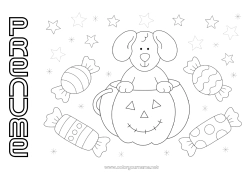 Desen liber de colorat Bomboane Dovleac Halloween Câine Animal Câini și pisici