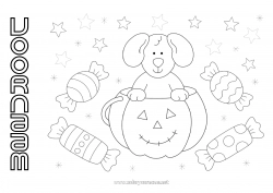 Gratis tekening Snoepjes Pompoen Halloween Hond Dier Honden en katten