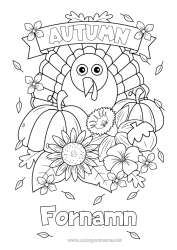 Gratis färgläggning Pumpa Blommor Tacksägelsedagen Kalkon Höst Gårdsdjur Kottar