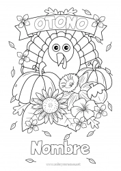 Colorear para personalizar Calabaza Flores Thanksgiving Turquía Otoño Animales de granja Bellota