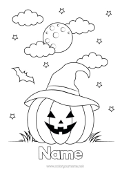 Free colouring Pumpkin Halloween Jack O'Lantern Wizard's hat