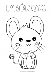 Coloriage gratuit Citrouille Mignon Halloween Automne Souris Animal Animaux de la forêt