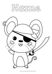Colouring to customise Disguise Cute Halloween Pirate Mouse Animal Mardi Gras Forest Animals