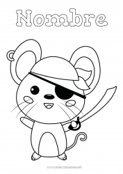 Colorear gratis Disfraz Lindo Halloween Pirata Ratón Animales Martes de Carnaval Animales del bosque