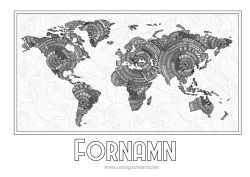 Gratis färgläggning Barnaktiviteter Geografi Komplexa målarbilder Zentangle Världskarta