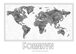Gratis fargelegging Barnaktiviteter Geografi Komplekse fargelegginger Zentangle Verdenskart