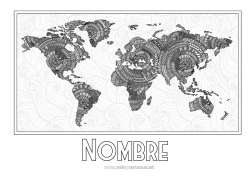 Colorear gratis Actividades para niños Geografía Dibujos complejos para colorear Zentangle Mapa del mundo