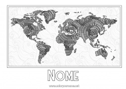 Colorazione gratuita Attività per Bambini Geografia Colorazioni complesse Zentangle Mappa del mondo