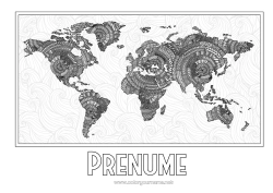 Pagină de colorat gratuită Activități pentru copii Geografie Desene de colorat complexe Zentangle Hartă a lumii