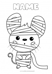 Free coloring Fancy dress Mummy Cute Halloween Mouse Forest animals