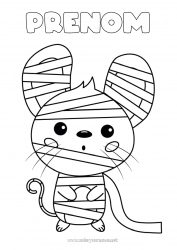 Coloriage gratuit Déguisement Momie Mignon Halloween Souris Animal Animaux de la forêt
