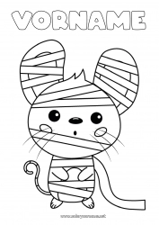 Kostenlose Malvorlage Verkleidung Mumie Niedlich Halloween Maus Tier Waldtiere
