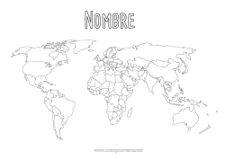 Colorear gratis Actividades para niños Geografía Mapa del mundo Viaje del duende navideño Mapa de la Vuelta al Mundo de los Duendes