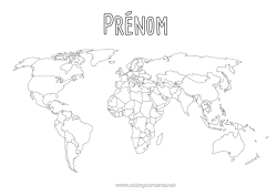 Coloriage gratuit Activités enfants Géographie Carte du monde Voyage de l'elfe de Noël Carte tour du monde des lutins farceurs