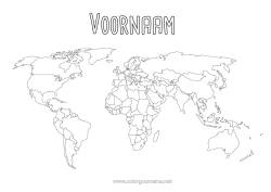 Gratis kleurplaat Activiteiten voor Kinderen Geografie Wereldkaart Kerstelfreis Wereldreis Kaart van de Elfen
