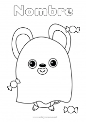 Colorear gratis Caramelos Disfraz Fantasma Lindo Halloween Ratón Animales Animales del bosque