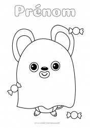 Coloriage gratuit Bonbons Déguisement Fantôme Mignon Halloween Souris Animal Animaux de la forêt