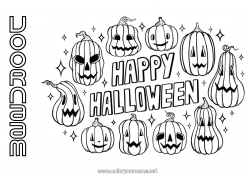 Gratis kleurplaat Pompoen Halloween Jack O'Lantern Inscriptie 'halloween'