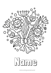 Free colouring Flowers Halloween Skull