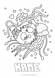 Free drawing Halloween Skull Jellyfish Mermaid Marine or aquatic animals