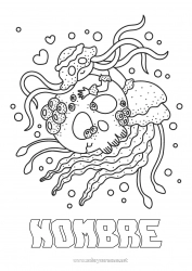 Colorear gratis Halloween Calavera Medusa Animales Sirena Animales marinos o acuáticos