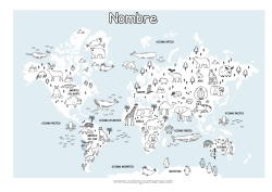 Colorear gratis Animales Geografía Mapa del mundo Viaje del duende navideño Mapa de la Vuelta al Mundo de los Duendes