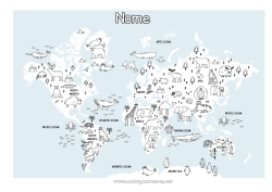 Desenho para personalizar Animal Geografia Mapa do Mundo Viagem do Elfo de Natal