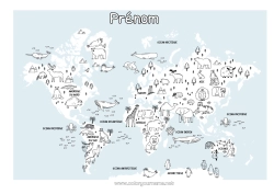 Coloriage gratuit Animal Géographie Carte du monde Voyage de l'elfe de Noël Carte tour du monde des lutins farceurs