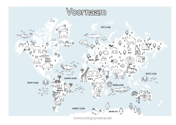 Gratis kleurplaat Dier Geografie Wereldkaart Kerstelfreis Wereldreis Kaart van de Elfen