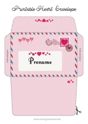 Pagină de colorat personalizată Inimă Te iubesc. Plic Plic de imprimat
