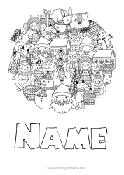 Free colouring Bear Father Christmas Snowman Christmas Forest animals