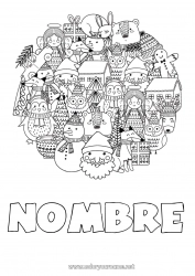 Colorear para personalizar Llevar Papá Noel Muñeco de nieve Navidad Animales del bosque