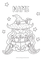 Free colouring Sweets Pumpkin Witch Trick or treat? Halloween Jack O'Lantern Birds and flying mammals Raven