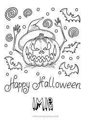 Kolorowanka za darmo Nietoperz Dynia Halloween Jack O'Lantern Ptaki i latające ssaki Napis 'halloween'