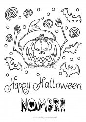 Colorear gratis Murciélago Calabaza Halloween Jack O'Lantern Aves y mamíferos voladores Inscripción 