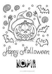 Desenho para personalizar Morcego Abóbora Halloween Jack O'Lantern Pássaros e mamíferos voadores Inscrição 