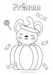 Coloriage gratuit Bonbons Citrouille Mignon Halloween Souris Animal Animaux de la forêt