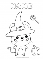 Free coloring Fancy dress Pumpkin Witch Halloween Mouse Animal Hat Forest animals