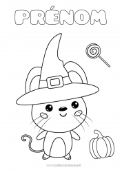 Coloriage gratuit Déguisement Citrouille Sorcière Halloween Souris Animal Chapeau Animaux de la forêt