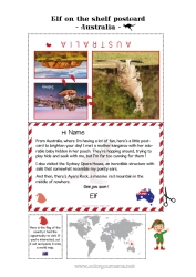 Free coloring Australia Elf on the Shelf Trip Postcard Postcard of a SINGLE elf