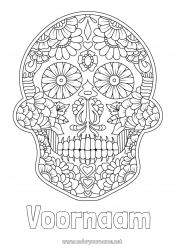 Gratis kleurplaat Bloemen Schedel Dia de los Muertos Mexico Calaveras, schedels