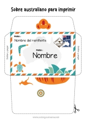 Dibujo libre Sobre Australia Sobre para imprimir Viaje del duende navideño Sobre para el correo del elfo de Navidad
